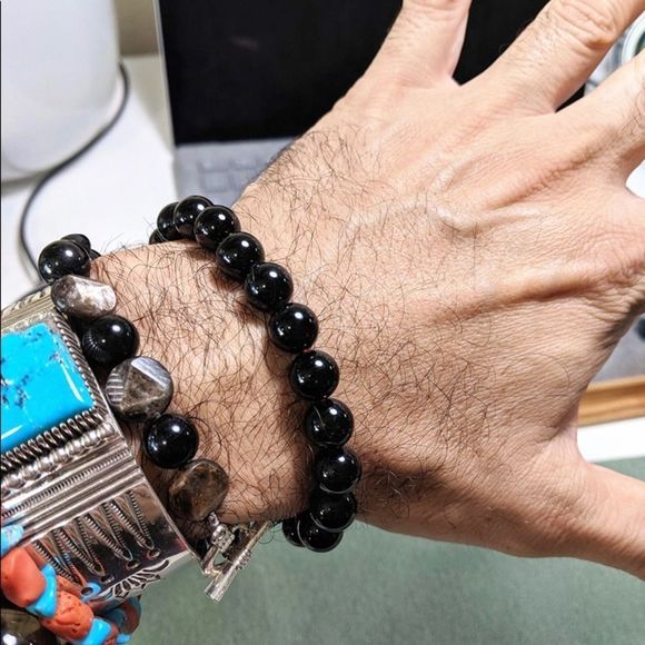 Black Tourmaline Unisex Bead Bracelet 10mm - Picture 2 of 6